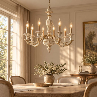 Bonetti Illumina Leonardo Lampadario moderno in legno in stile classico 8 luci Colore: Oro