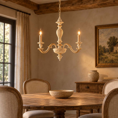 Bonetti Illumina Leonardo Lampadario moderno in legno in stile classico con 3 luci Colore: Oro