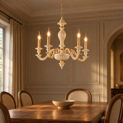 Bonetti Illumina Leonardo Lampadario moderno in legno in stile classico con 5 bracci Colore: Oro