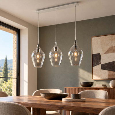 Bonetti Illumina Ares Lampadario moderno in metallo lineare con 3 diffusori pendenti in vetro Colore: Grigio Fumè