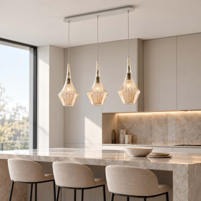 Bonetti Illumina Zeus Lampadario moderno lineare con 3 diffusori pendenti in vetro Colore: Ambra
