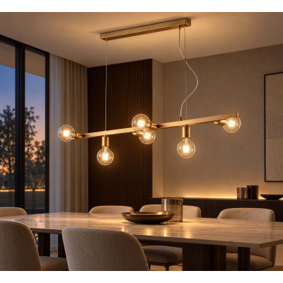 Bonetti Illumina Fabian Lampadario moderno lineare in metallo con 6 lampadine Colore: Oro
