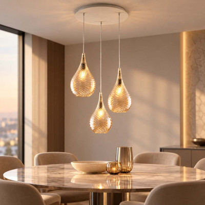 Bonetti Illumina Pluvia Lampadario moderno rotondo con 3 diffusori pendenti in vetro Colore: Ambra