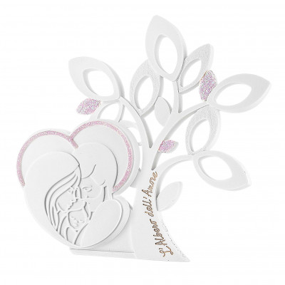 Bongelli Preziosi L'Albero dell'Amore Bomboniera per battesimo - Scultura grande albero della vita e sacra famiglia Colore: Rosa