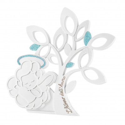 Bongelli Preziosi L'Albero dell'Amore Bomboniera per battesimo - Scultura grande albero della vita con angioletto Colore: Celeste