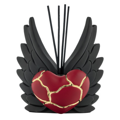 Bongelli Preziosi Cuore Ali Bottiglia profumatore in marmorino in stile kintsugi Colore: Nero/Rosso/Oro
