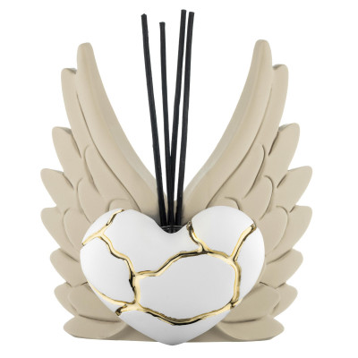 Bongelli Preziosi Cuore Ali Bottiglia profumatore in marmorino in stile kintsugi Colore: Nocciola/Bianco/Oro