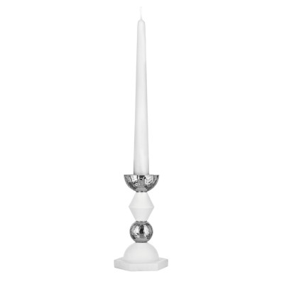 Bongelli Preziosi Liberty Candelabro basso in marmorino per una candela dal design elegante Colore: Bianco/Argento