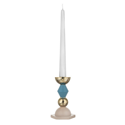 Bongelli Preziosi Liberty Candelabro basso in marmorino per una candela dal design elegante Colore: Blu/Cipria