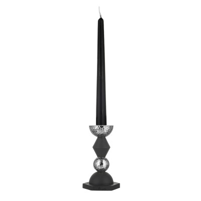 Bongelli Preziosi Liberty Candelabro basso in marmorino per una candela dal design elegante Colore: Nero/Argento