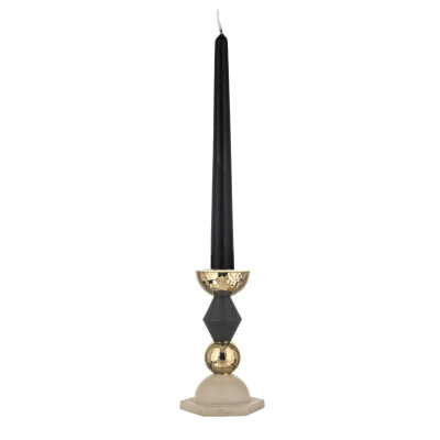 Bongelli Preziosi Liberty Candelabro basso in marmorino per una candela dal design elegante Colore: Nocciola/Oro