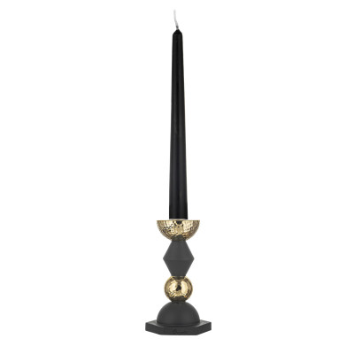 Bongelli Preziosi Liberty Candelabro basso in marmorino per una candela dal design elegante Colore: Nero/Oro