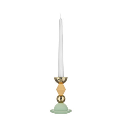 Bongelli Preziosi Liberty Candelabro basso in marmorino per una candela dal design elegante Colore: Verde/Oro