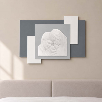 Bongelli Preziosi Capezzale capoletto la sacra famiglia moderna su pannello in legno e marmorino Colore: Grigio