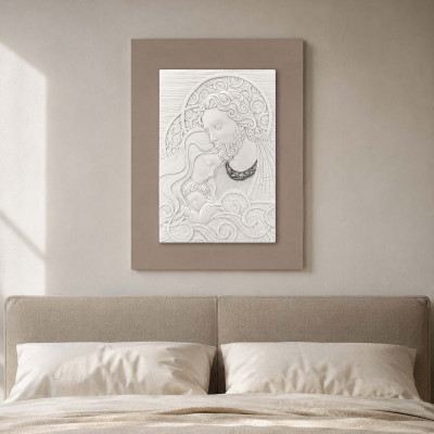 Bongelli Preziosi Capezzale moderno con la sacra famiglia su pannello 30x40 Colore: Bianco/Tortora