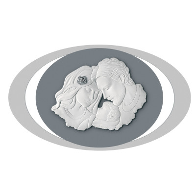 Bongelli Preziosi - Capezzale piccolo ovale con la sacra famiglia in marmorino e pannello in legno - Colore: Grigio - SKU: ME2519/2G