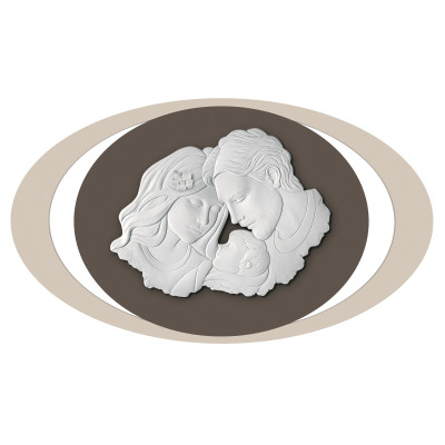 Bongelli Preziosi - Capezzale piccolo ovale con la sacra famiglia in marmorino e pannello in legno - Colore: Nocciola - SKU: ME2519/2N