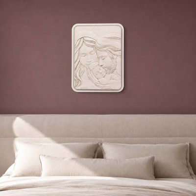 Bongelli Preziosi Capezzale quadro con la sacra famiglia moderno in marmorino Colore: Nocciola