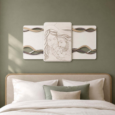 Bongelli Preziosi Capoletto moderno di design per camera da letto con sacra famiglia su legno Colore: Rovere Wengè