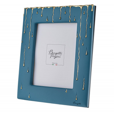 Bongelli Preziosi - Rugiada - Cornice portafoto in marmorino con decori a goccia design moderno ed elagante - Colore: Blu/Oro - Foto 15x20 - SKU: ME2686/BL-OR