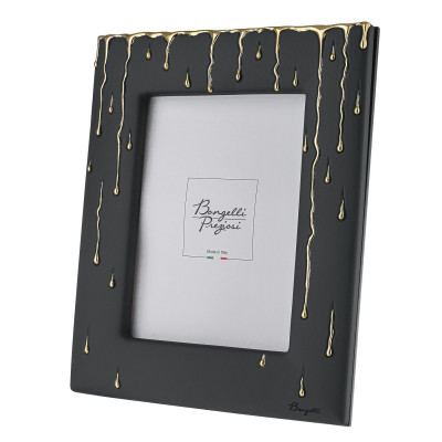 Bongelli Preziosi - Rugiada - Cornice portafoto in marmorino con decori a goccia design moderno ed elagante - Colore: Nero/Oro - Foto 15x20 - SKU: ME2686/NOR