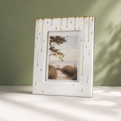 Bongelli Preziosi Rugiada Cornice portafoto in marmorino con decori a goccia design moderno ed elagante Foto 15x20 Colore: Bianco/Oro