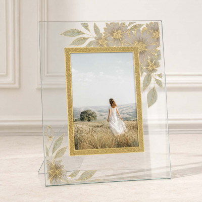 Bongelli Preziosi Fiori Cornice portafoto in vetro dal design moderno Foto 13x18 Colore: Oro