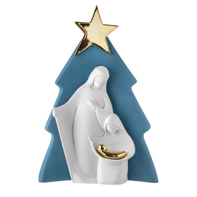 Bongelli Preziosi - Decorazione natalia piccola la sacra famiglia con albero di natale in marmorino - Colore: Blu - SKU: NT90/1BL
