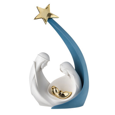 Bongelli Preziosi - Decorazione natalia piccola la sacra famiglia con capanna in marmorino - Colore: Blu - SKU: NT126/1BL