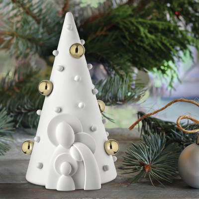Bongelli Preziosi Decorazione natalizia da tavola alberello piccolo con sacra famiglia Colore: Bianco/Oro