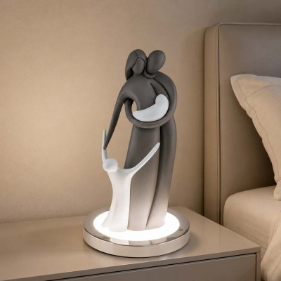 Bongelli Preziosi Lampada da comodino LED con scultura di famiglia a tre persone Colore: Tortora