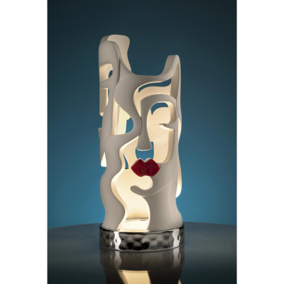 Bongelli Preziosi - Viso - Lampada da tavolo bassa in marmorino dal design moderno - Colore: Argento/Rosso - 1 Lampadina - Led Integrato - 4W - Gradi Kelvin 3000k Luce Calda - IP20 - SKU: ME2591/1RS-AG