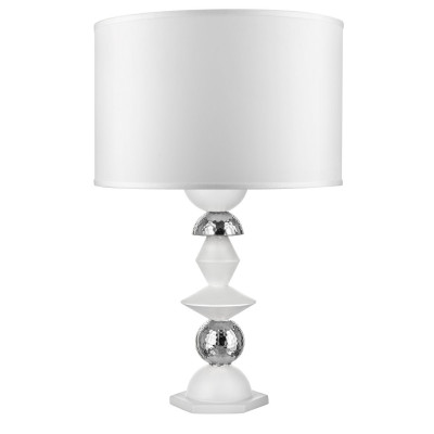 Bongelli Preziosi - Liberty - Lampada da tavolo in amrmorino con paralume in tessuto bianco - Colore: Bianco/Argento - 1 Lampadina - E27 - 60W - SKU: ME2672/BAG-B