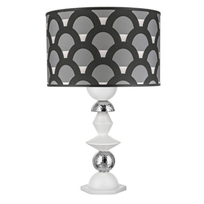Bongelli Preziosi - Liberty - Lampada da tavolo in amrmorino con paralume in tessuto nero e bianco - Colore: Bianco/Argento - 1 Lampadina - E27 - 60W - IP20 - SKU: ME2672/BAG