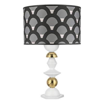 Bongelli Preziosi - Liberty - Lampada da tavolo in amrmorino con paralume in tessuto nero e bianco - Colore: Bianco/Oro - 1 Lampadina - E27 - 60W - IP20 - SKU: ME2672/BOR