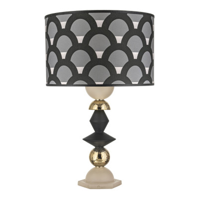Bongelli Preziosi - Liberty - Lampada da tavolo in amrmorino con paralume in tessuto nero e bianco - Colore: Nocciola/Oro - 1 Lampadina - E27 - 60W - IP20 - SKU: ME2672/NO-OR