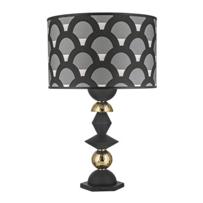 Bongelli Preziosi - Liberty - Lampada da tavolo in amrmorino con paralume in tessuto nero e bianco - Colore: Nero/Oro - 1 Lampadina - E27 - 60W - IP20 - SKU: ME2672/NOR