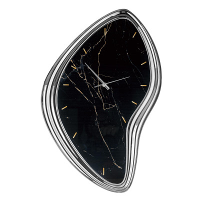 Bongelli Preziosi - Sagomato - Orologio da parete moderno grande con quadrante in marmo - Colore: Nero/Argento - SKU: ME2708/2MN-AG