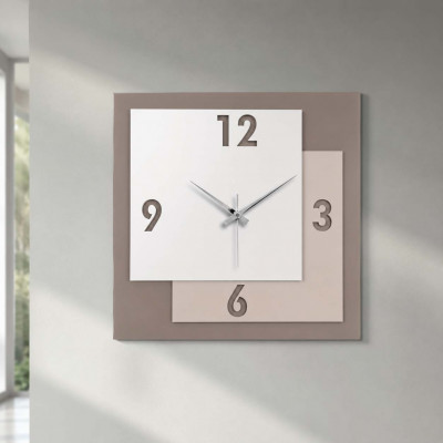 Bongelli Preziosi Orologio da parete quadrato in legno a pannelli sovrapposti in stile moderno Colore: Nocciola