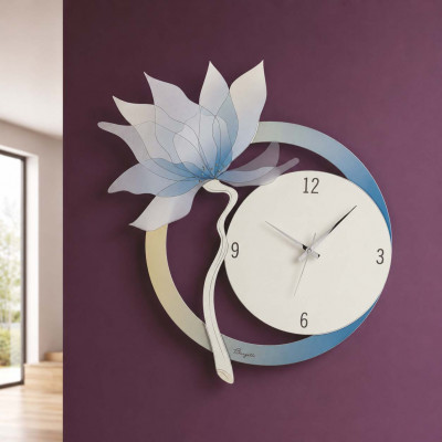 Bongelli Preziosi Orologio da parete rotondo con fiori dal design moderno ed elegante Colore: Carta da Zucchero