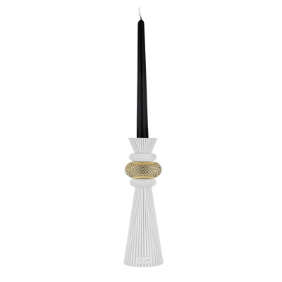 Bongelli Preziosi Modular Portacandela alto in marmorino con decori geometrici dal design moderno Colore: Bianco/Oro