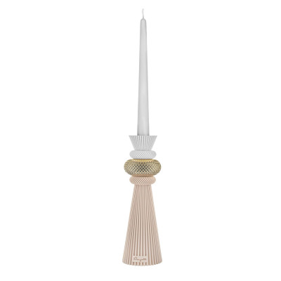 Bongelli Preziosi Modular Portacandela alto in marmorino con decori geometrici dal design moderno Colore: Cipria