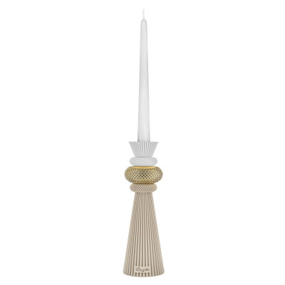 Bongelli Preziosi Modular Portacandela alto in marmorino con decori geometrici dal design moderno Colore: Nocciola/Oro
