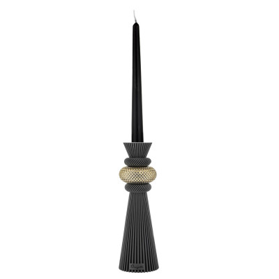 Bongelli Preziosi Modular Portacandela alto in marmorino con decori geometrici dal design moderno Colore: Nero/Oro