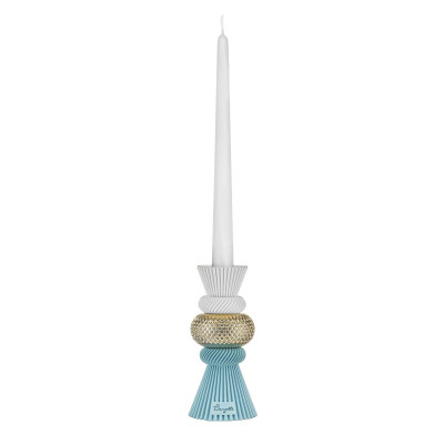 Bongelli Preziosi Modular Portacandela basso in marmorino con decori geometrici dal design moderno Colore: Blu/Oro