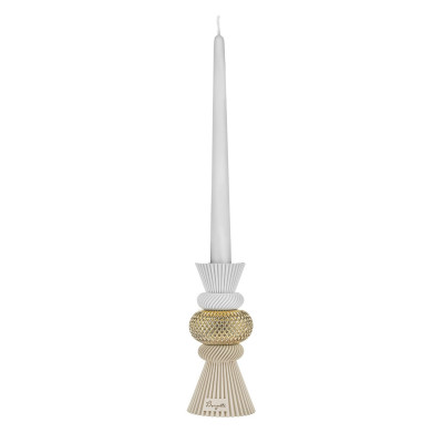 Bongelli Preziosi Modular Portacandela basso in marmorino con decori geometrici dal design moderno Colore: Nocciola/Oro