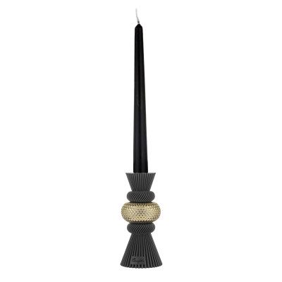 Bongelli Preziosi Modular Portacandela basso in marmorino con decori geometrici dal design moderno Colore: Nero/Oro
