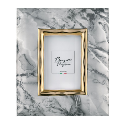 Bongelli Preziosi - Portafoto con cornice in marmo dal design moderno - Colore: Bianco/Oro - Foto 13x18 - SKU: ME2470/BOR