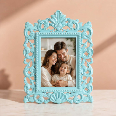 Bongelli Preziosi Barocco Portafoto da tavolo barocco in marmorino dal design moderno ed elegante Foto 15x20 Colore: Blu Cristallo