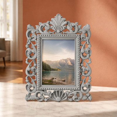 Bongelli Preziosi Barocco Portafoto da tavolo barocco in marmorino dal design moderno ed elegante Foto 15x20 Colore: Grigio